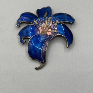 Blue Enamel Cloisonné Flower Brooch